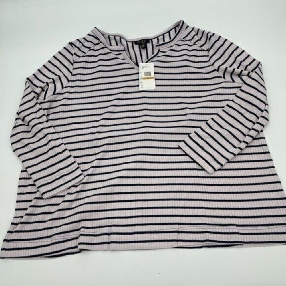 Jessica Simpson Womens Blouse 3X Purple Black Striped V Neck Casual Plus Size